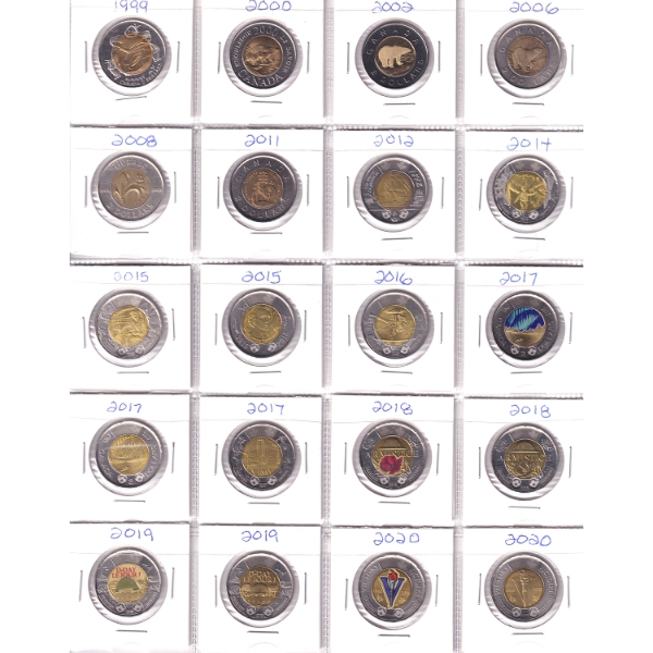 Bulk Lot of 1999-2024 $2 in 20-Pocket Sheets. 37pcs.