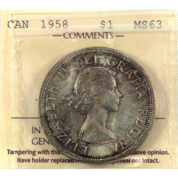 Silver $1 1958 ICCS MS63