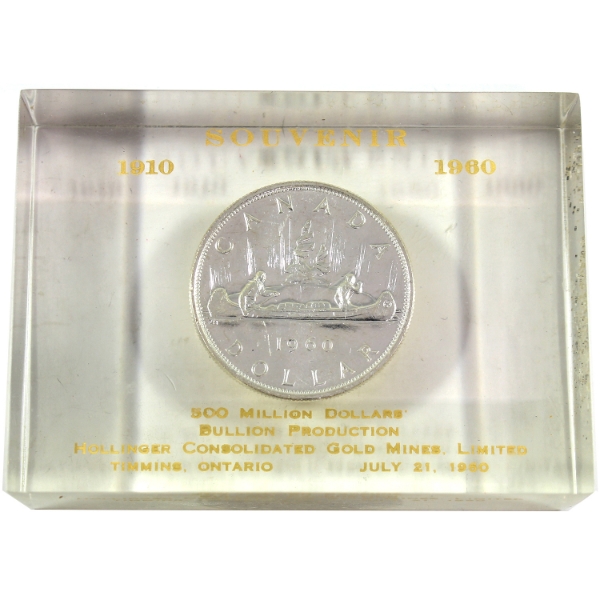 1960 Hollinger Gold Mines 1910-1960 500 Million Bullion Production Paper Weight