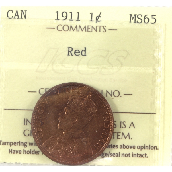 1-cent 1911 ICCS MS65 Red