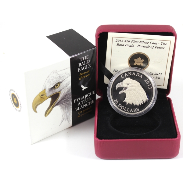 2013 $20 The Bald Eagle - Portrait of Power 1oz .9999 Fine Silver Coin (Tax Exempt)