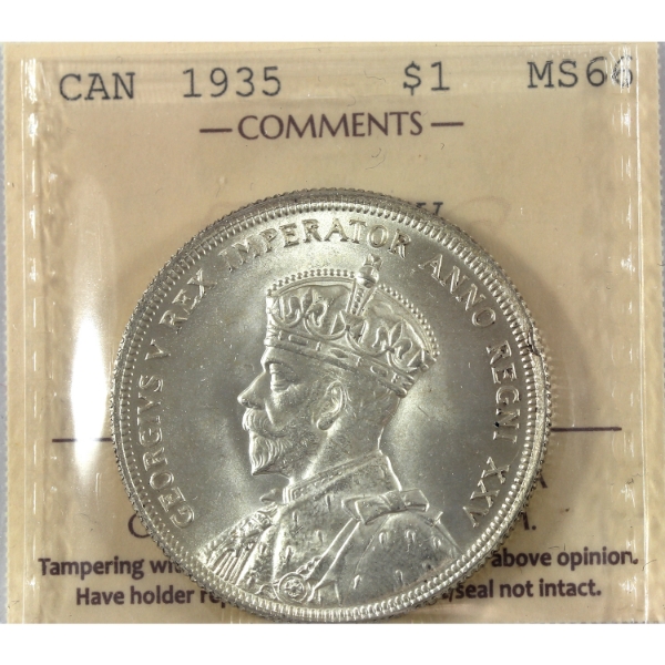 Silver $1 1935 Dbl XXV ICCS MS66