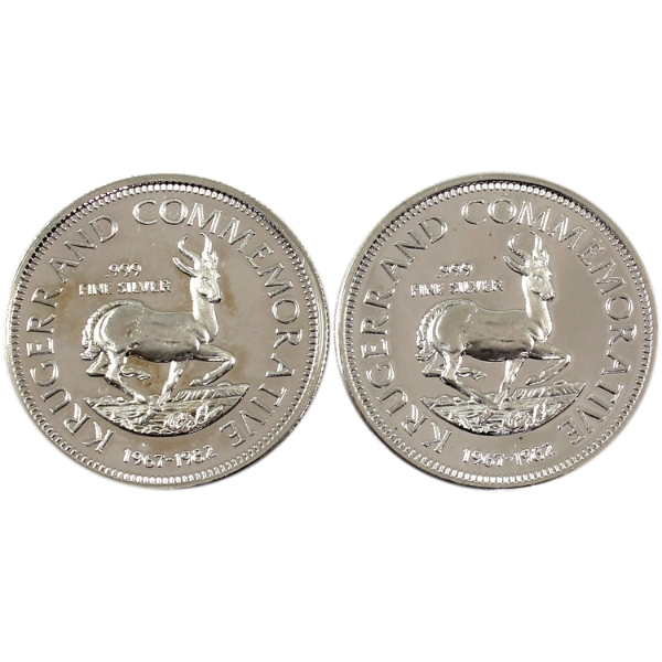 2x 22 grams South Africa 1982 Krugerrand Commemorative .999 Fine Silver. 2pcs (Tax Exempt) 