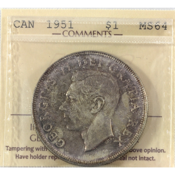 Silver $1 1951 ICCS MS64