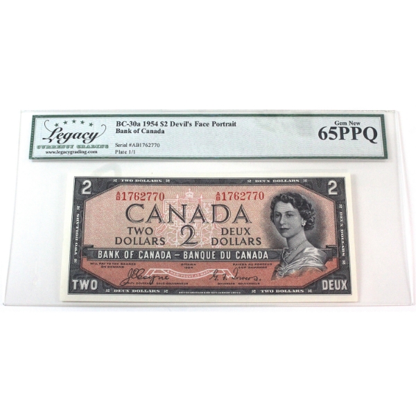 BC-30a 1954 $2 Devil's Face Legacy GEM UNC65 PPQ Coyne-Towers SN: A/B1762770