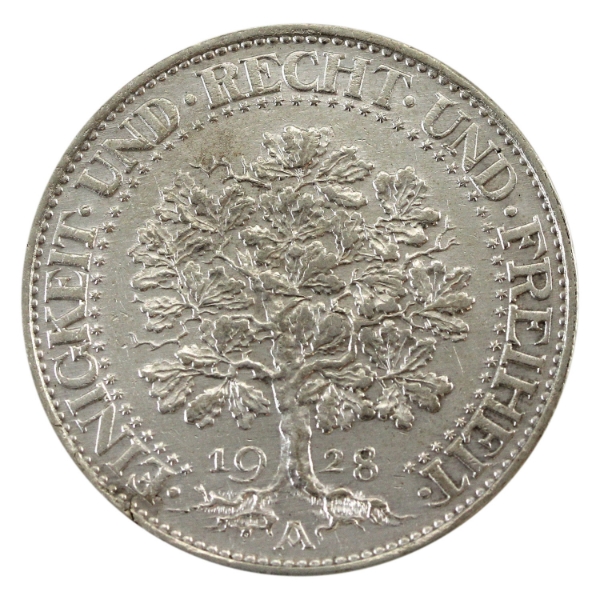 Germany-Weimar Republic Silver 1928A 5 Mark EF-AU