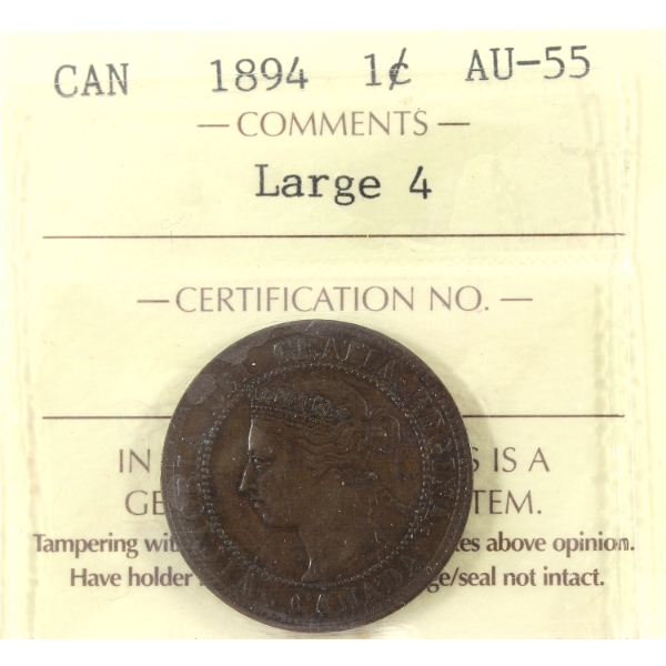 1-cent 1894 Large 4 ICCS AU55