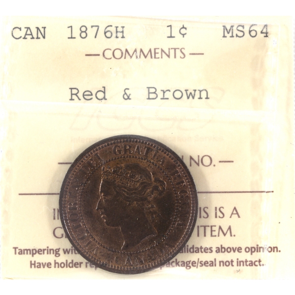 1-cent 1876H ICCS MS64 Red & Brown
