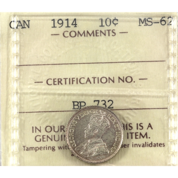 10-cent 1914 ICCS MS62 
