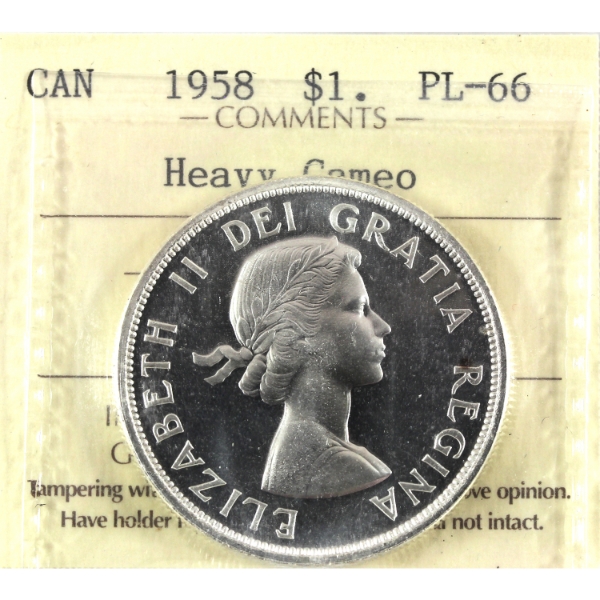 Silver $1 1958 ICCS PL66 Heavy Cameo