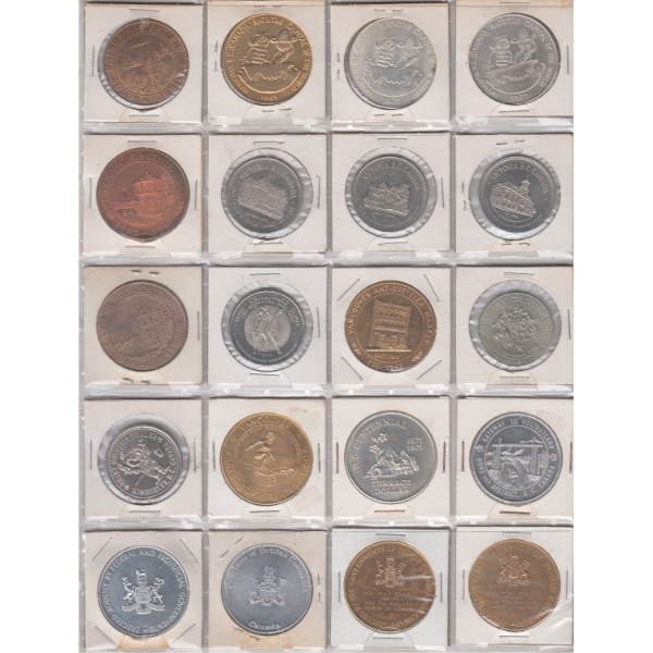 Group Lot of 20x Vintage Canadian Tokens & Trade Dollars  in a 20-Pocket Sheet 