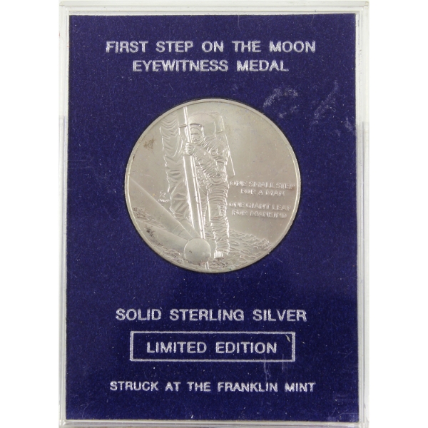 Franklin Mint 1969 Eyewitness-First Step on the Moon 26g-Sterling Silver, 38mm