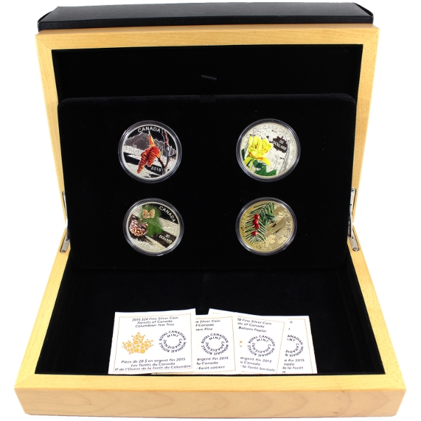 2015 $20 Forests of Canada 1oz .9999 Fine Silver 4-Coin Set w/ Selective Colour (Tax Exempt)