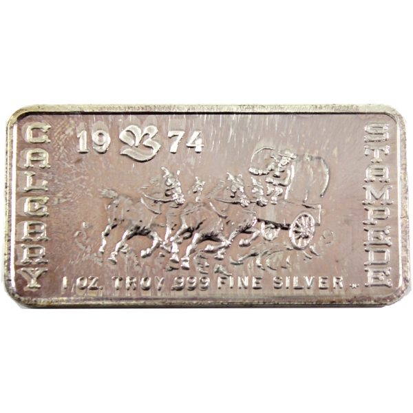 1oz Hudson's Bay Company 1974 Calgary Stampede .999 Fine Vintage Silver Bar *Rare!* (Tax Exempt)