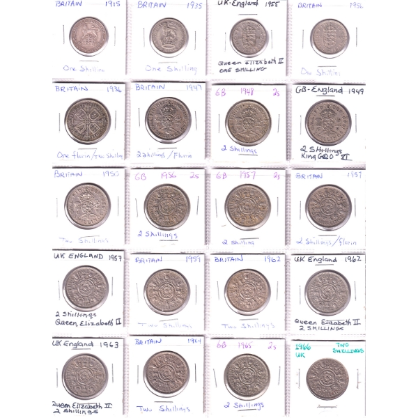 Great Britain Mixed Denomination 1910-2014 Bulk Collection in 3x 20-Pocket Sheets. 60pcs. 