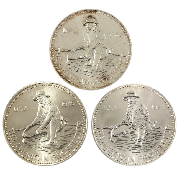 3x 1oz Engelhard 1984-1986 "The American Prospector" .999+ Silver Rounds. 3pcs. (Tax Exempt)