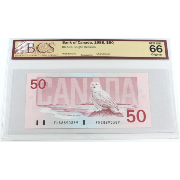 BC-59c 1988 $50 BCS GEM UNC66 Original Knight-Thiessen Changeover SN:FHS8890389
