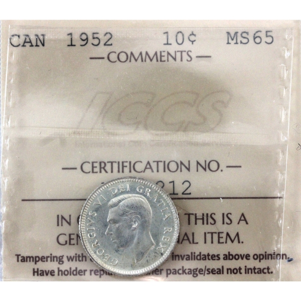 10-cent 1952 ICCS MS65