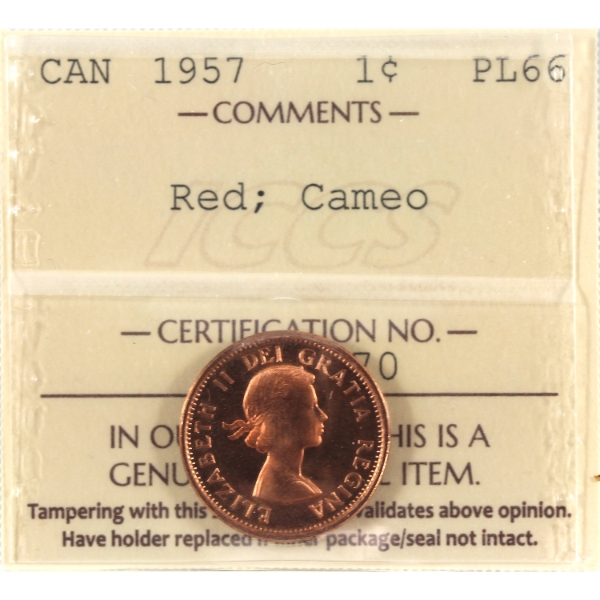 1-cent 1957 ICCS PL66 Red Cameo