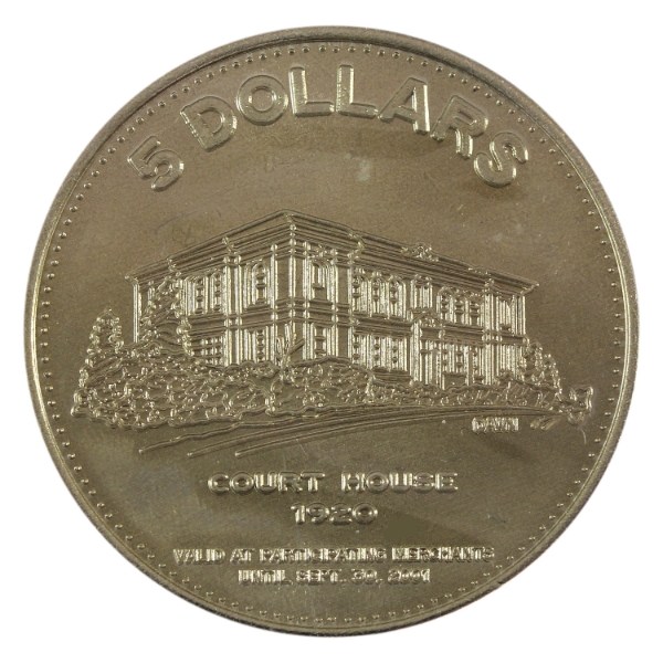 Kerrobert, Sask 2001 $5 Court House Silver Plated Trade Token