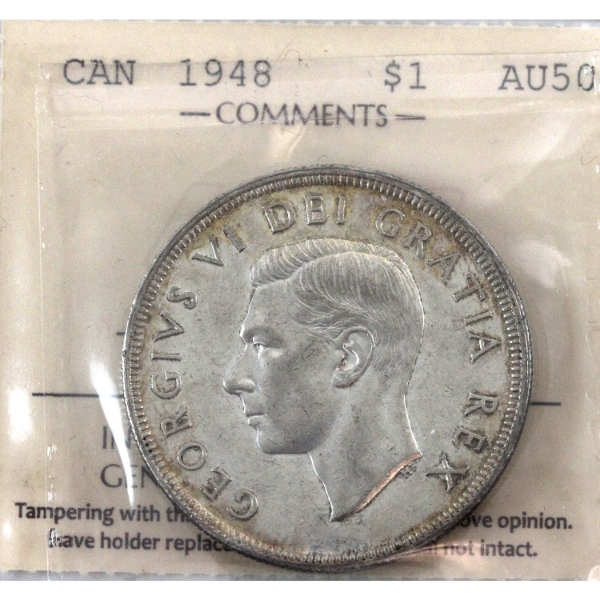 Silver $1 1948 ICCS AU50