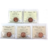 Image 1 : 1-cent 1979 Double 79 MS66, 1991 MS66, 3x 2006P Magnetic (MS64, 65 & 66) ICCS Red. 5pcs. 