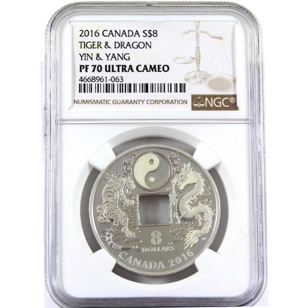 2016 $8 Tiger & Dragon Yin Yang NGC PF70 Ultra Cameo Fine Silver Coin (Tax Exempt)