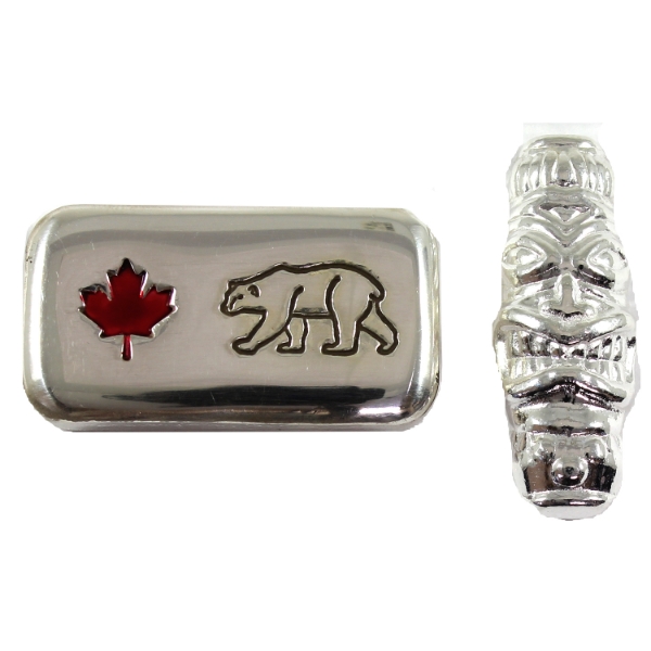 4oz Lot Total! RSSC 3oz Bear w Enameled Red Maple Leaf & 1oz Tiki Mask .999 Fine Silver. 2pcs