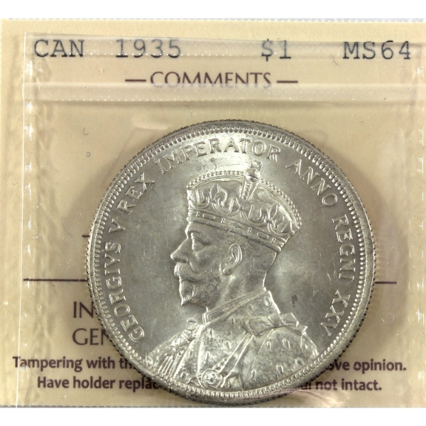 Silver $1 1935 ICCS MS64