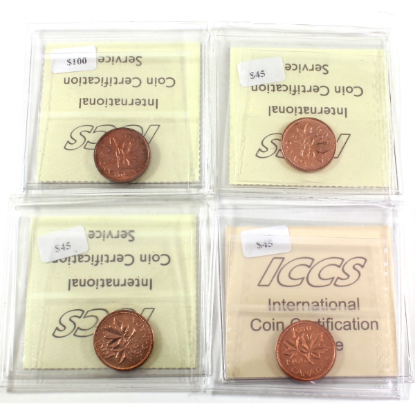 1-cent 1959, 1962, 1963, & 1966 ICCS PL66 Red HC. 4pcs.
