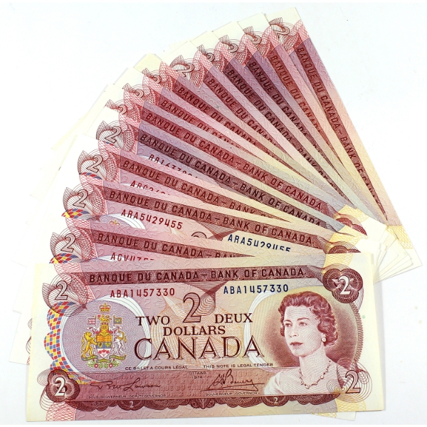 Bulk Lot of 1974 $2 Banknotes UNC or Better. 16pcs.