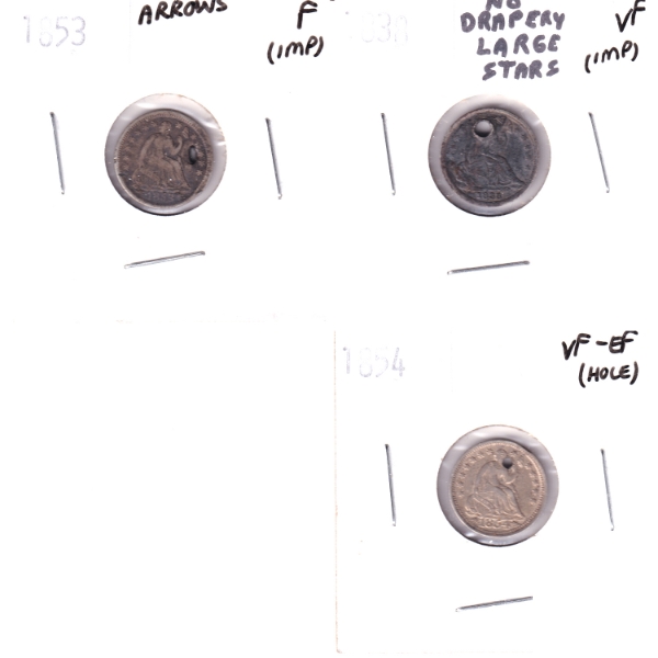 Group Lot of USA 1838-1854 Half Dimes F to VF-EF. 3pcs.