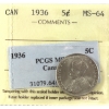 Image 1 : 5-cent 1936 ICCS/PCGS MS64
