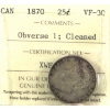 Image 1 : 25-cent 1870 Obverse 1, 5 over 5 ICCS VF30 