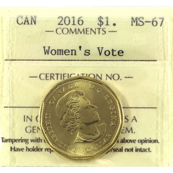 Loon $1 2016 Women's Right to Vote ICCS MS67