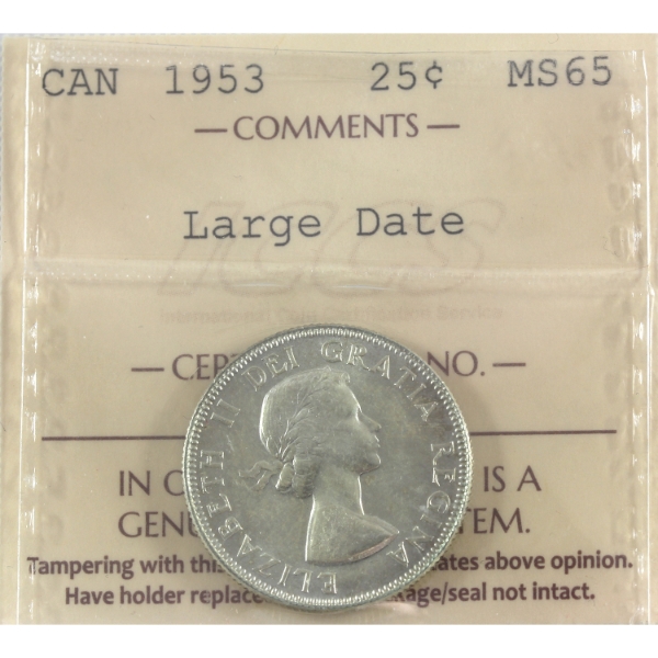 25-cent 1953 Large Date ICCS MS65