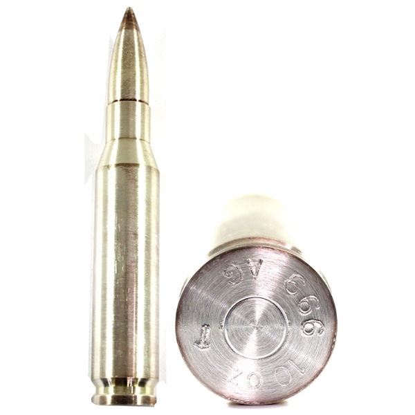 10oz Silver Bullet Bullion .50 Caliber .999 Fine Silver Bullet Replica (Tax Exempt)