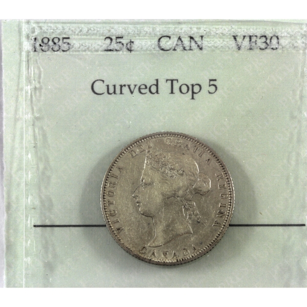 25-cent 1885 Curved Top 5 Prestige Certified VF30