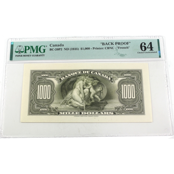 BC-20P2 ND (1935) $1000 French "Back Proof" PMG CUNC64