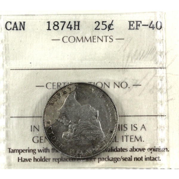 25-cent 1874H ICCS EF40
