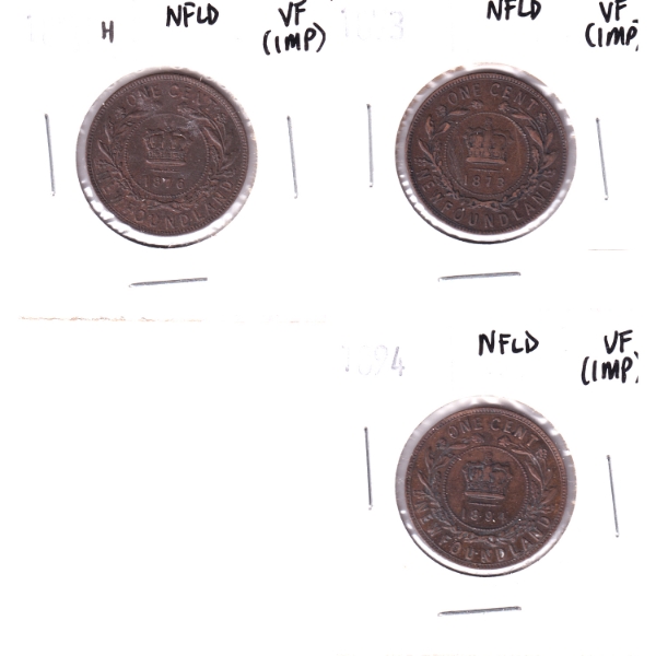 Newfoundland 1873, 1876H & 1894 VF (Impaired). 3pcs.