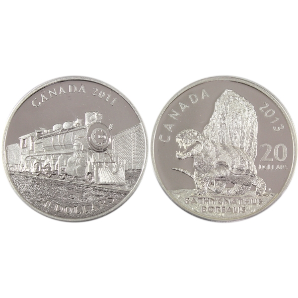 Group Lot of 2011 & 2013 $20 .9999 Fine Silver Coins. 2pcs. (Tax Exempt)
