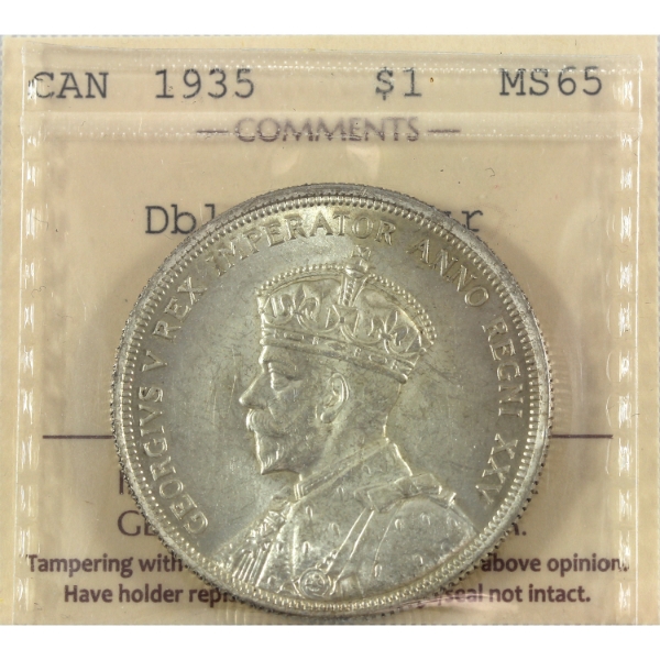 Silver $1 1935 Dbl Voyageur ICCS MS65