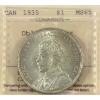 Image 1 : Silver $1 1935 Dbl Voyageur ICCS MS65
