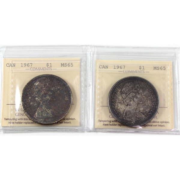 Silver $1 1967 ICCS MS65. 2pcs.