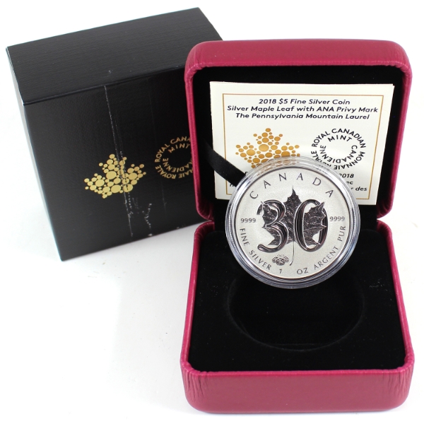 2018 $5 SML w/ ANA Privy Mark - The Pennsylvania Mountain Laurel Fine Silver Coin (Tax Exempt)