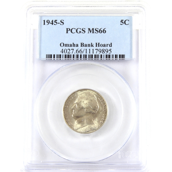 USA 1945S Jefferson Nickel PCGS MS66 Omaha Bank Hoard