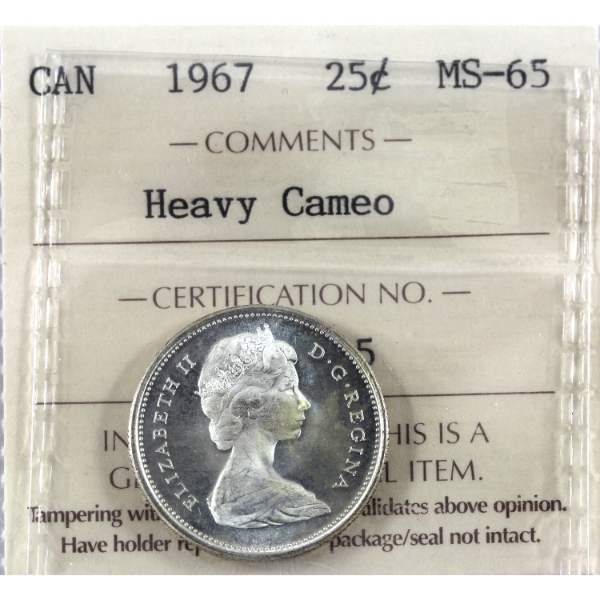 25-cent 1967 ICCS MS65 Heavy Cameo