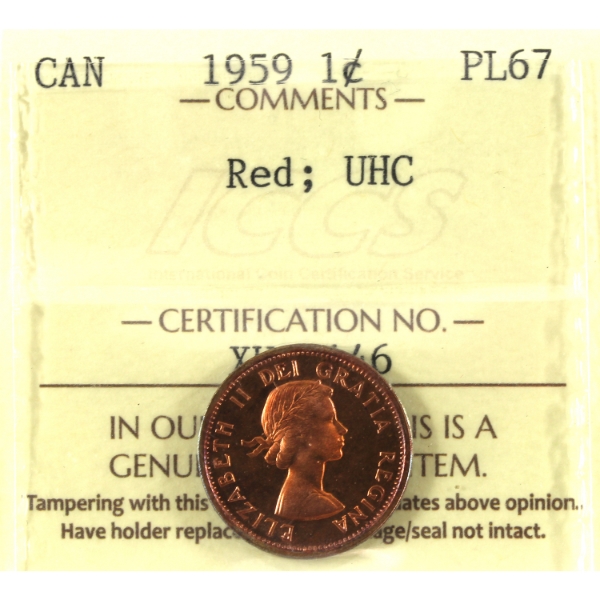 1-cent 1959 ICCS PL67 Red, Ultra Heavy Cameo