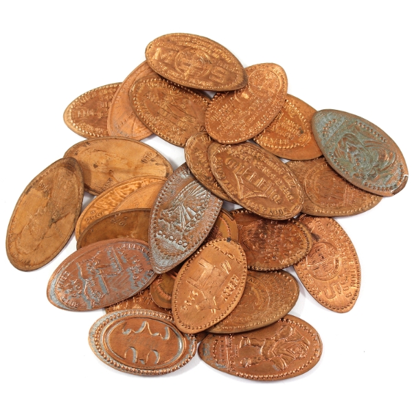 25x Mixed Elongated Copper Tokens. 25pcs.